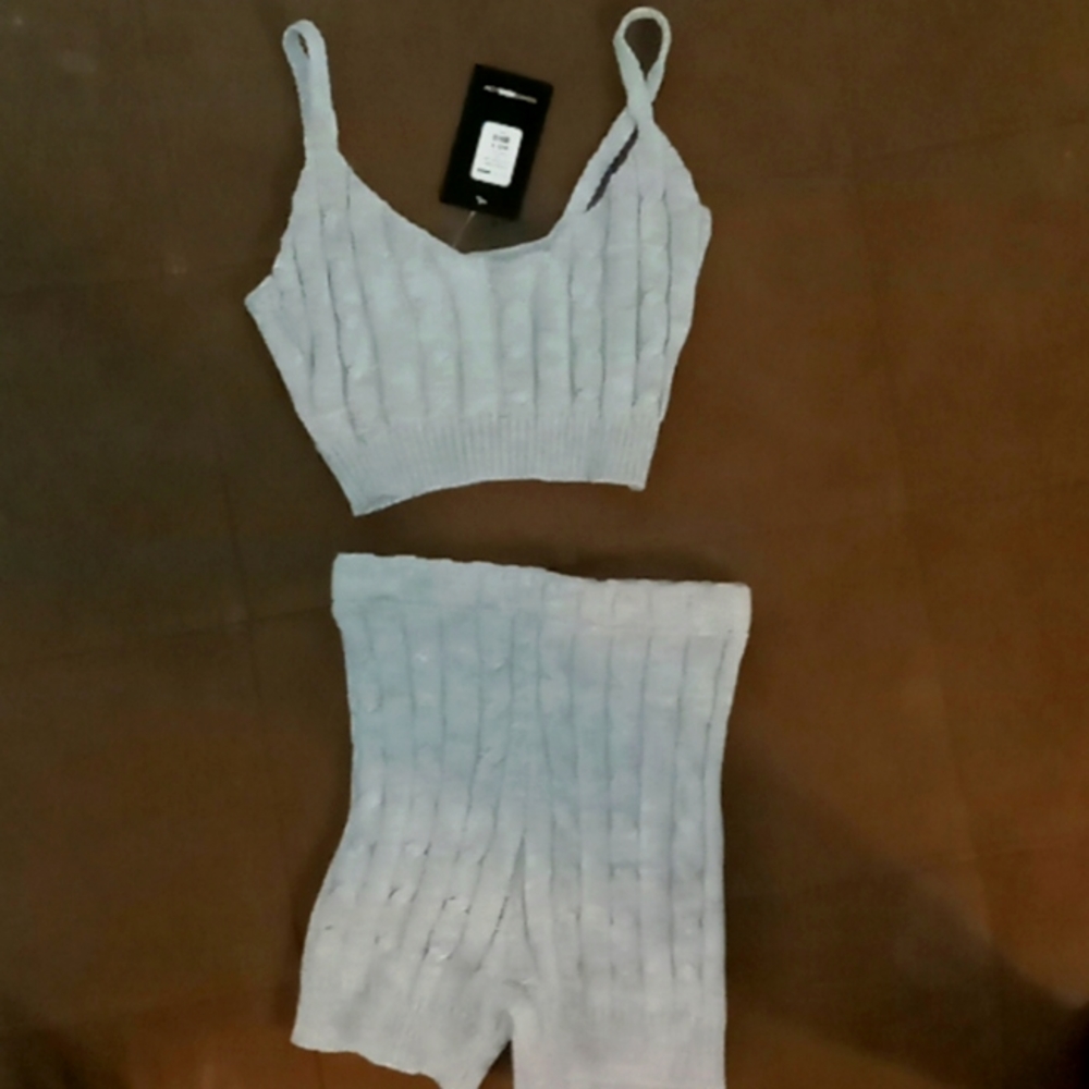 Fashion Nova Gray Nikita cable knit short set